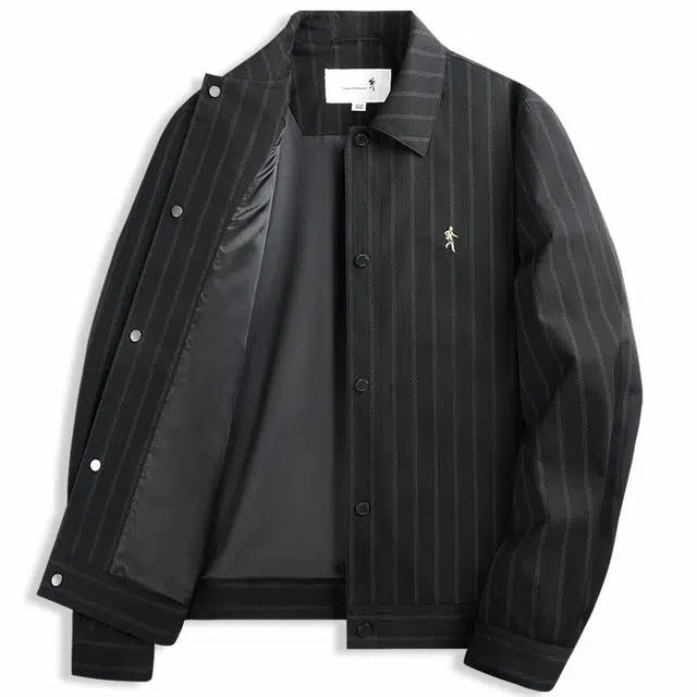 与狼共舞 都市通勤系列 潮流时尚条纹商务休闲翻领夹克外套 男款 黑色