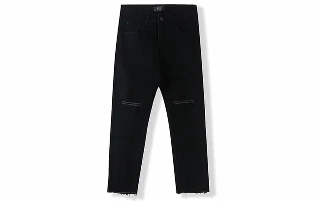 我是大卫 修身纯色中腰九分牛仔裤 男女同款 黑色