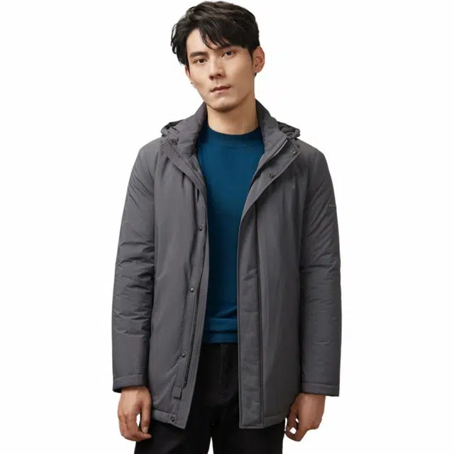 依文 高级感商务纯色休闲拉链棉服 男款 灰色