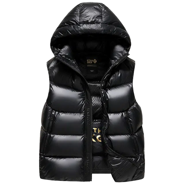 雅鹿 鹅绒可脱卸帽马甲 潮流可收纳加厚保暖外套男女同款羽绒外穿马甲 男款 黑色