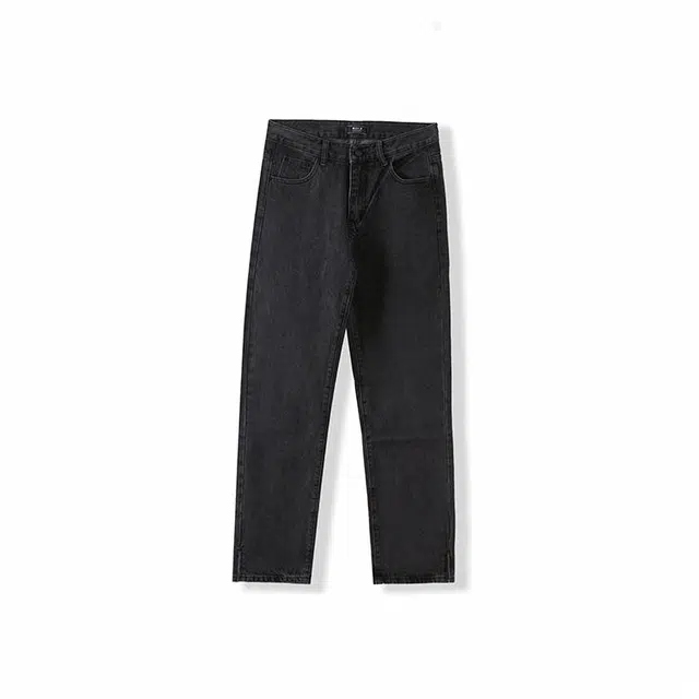 我是大卫 直筒宽松开叉休闲牛仔裤 男女同款 黑色