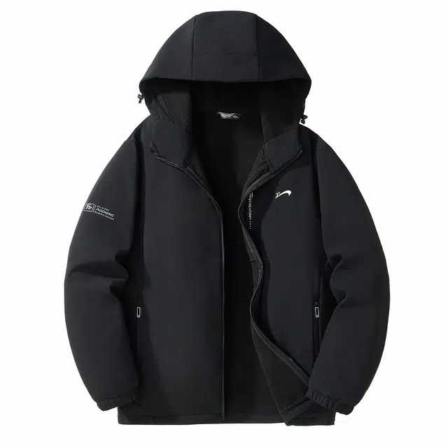 贵人鸟 简约字母印花宽松拉链连帽落肩长袖夹克外套 男女同款