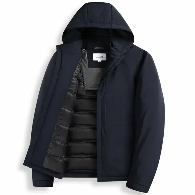 与狼共舞 可拆卸连帽时尚休闲保暖锁温鹅绒羽绒服外套 男款 藏青