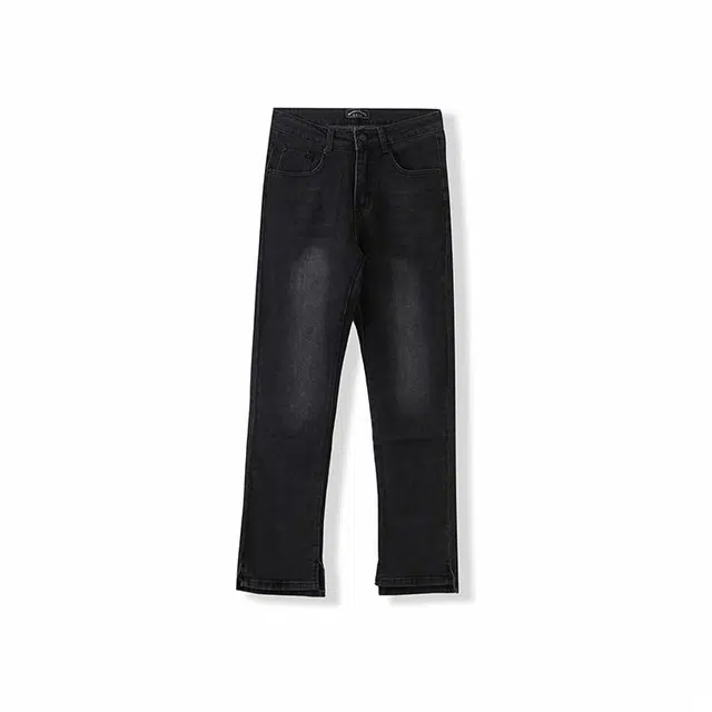 我是大卫 复古深色开叉宽松直筒牛仔裤 男女同款 黑色