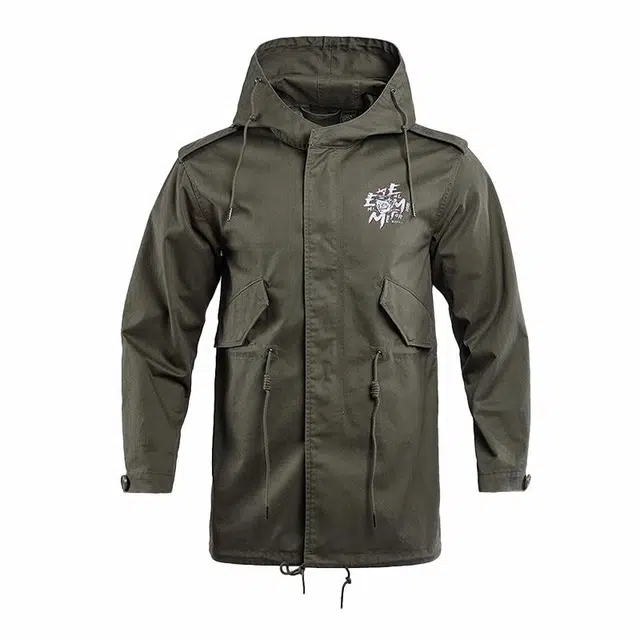 自由兵 舒适百搭中长款战术风衣 男女同款 军绿色
