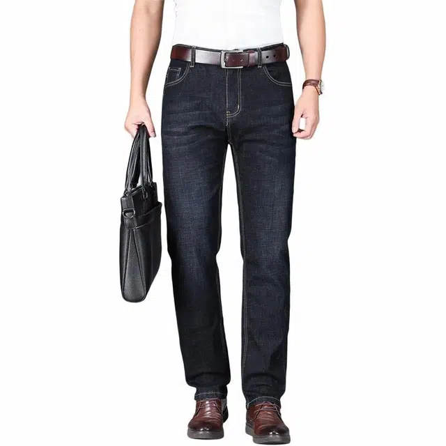 大白鲨 直筒宽松弹力大码商务男士休闲长裤子牛仔裤 男款