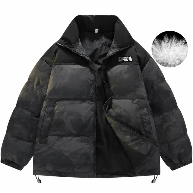 帕丁顿熊 简约小熊贴标雪山拼接宽松休闲面包服防风外套防寒保暖加厚羽绒服 男女同款