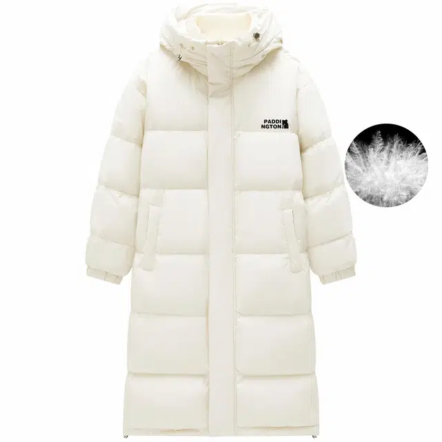 帕丁顿熊 基础款卡通小熊贴标纯色宽松休闲连帽防风外套防寒保暖加厚长款羽绒服 男女同款