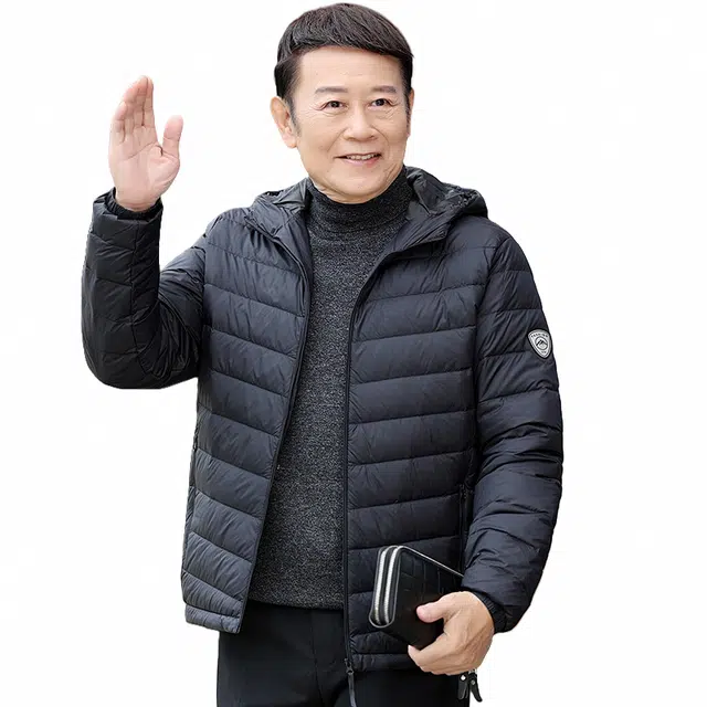 雅鹿 轻薄系列 纯色连帽拉链长袖短款羽绒服 男款 雾兰