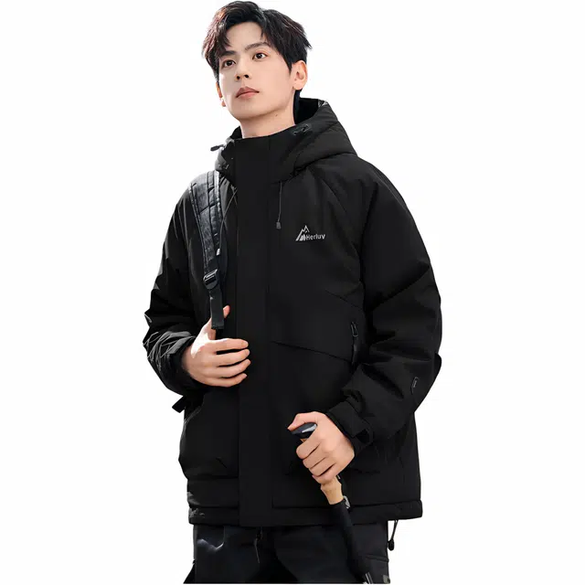 雅鹿 纯色时尚连帽拉链男款加厚款中长款羽绒服 男款