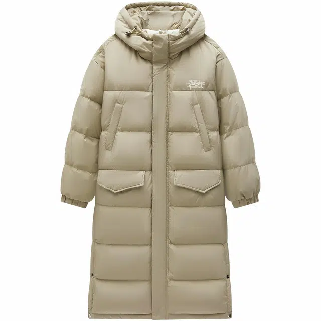 帕丁顿熊 基础款花体字母夜光发泡印花纯色宽松休闲连帽防风外套防寒保暖加厚长款羽绒服 男女同款