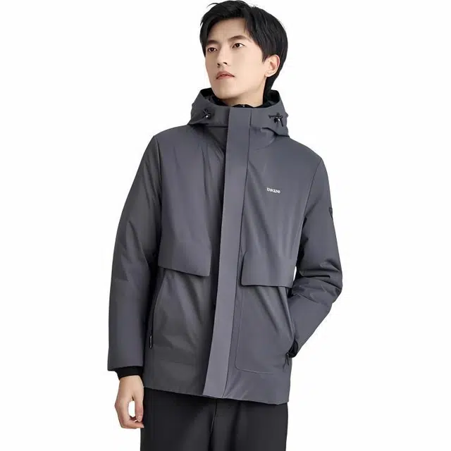 迪柯尼 时尚休闲简约防寒保暖长袖羽绒服 男款 浅灰色
