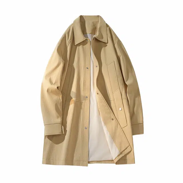 敦煌博物馆  复古巴恩风简约基础款休闲风衣户外街头大码翻领宽松单排扣中长款夹克外套 男女同款
