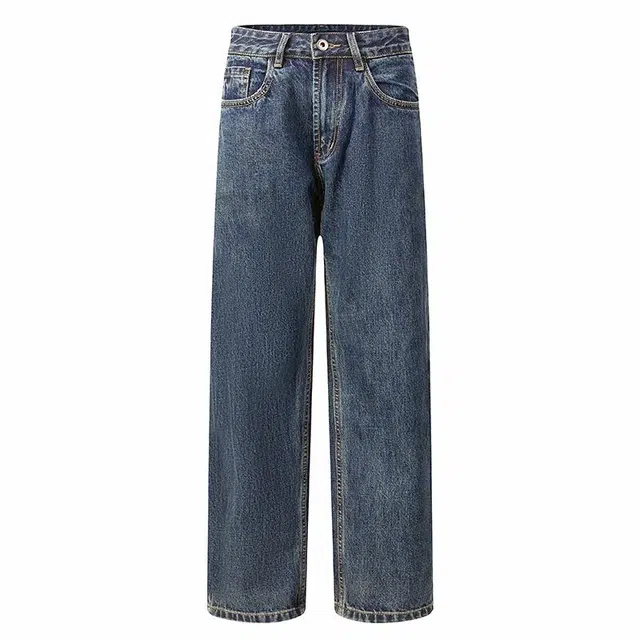 【dme】 水洗基础款高街做旧舒适亲肤透气直筒通勤百搭垂感牛仔裤 男女同款 宝石蓝色