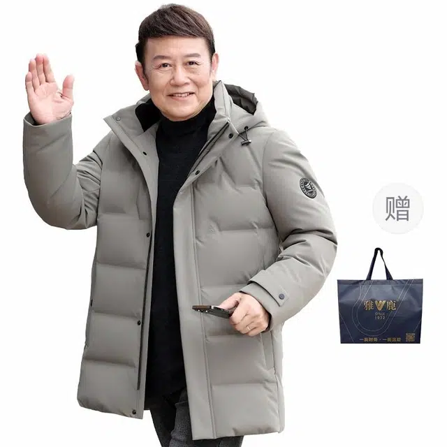 雅鹿 可拆卸连帽加厚多口袋中长款羽绒服 男款