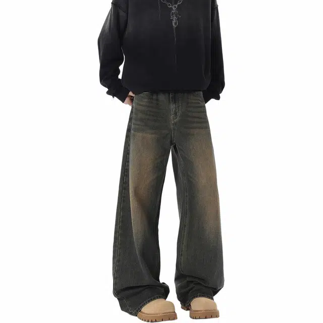 佐菲利 潮牌宽松直筒美式百搭牛仔裤 男女同款 复古蓝