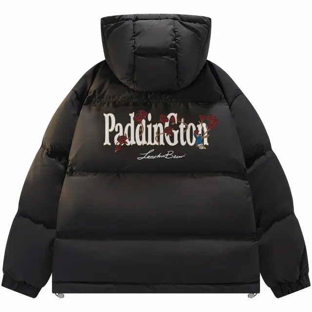 帕丁顿熊 玫瑰花绅士小熊印花可拆卸帽休闲防风面包防寒保暖加厚羽绒服 男女同款