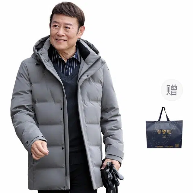 雅鹿 可拆卸连帽加厚多口袋中长款羽绒服 男款