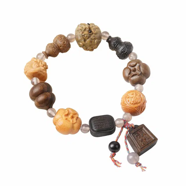芳缘小傅 正宗多宝文玩雕刻佛珠简约时尚高档小众诸事顺利时来运转八方来财 #好运 黑檀 木作手串 男女同款情侣款