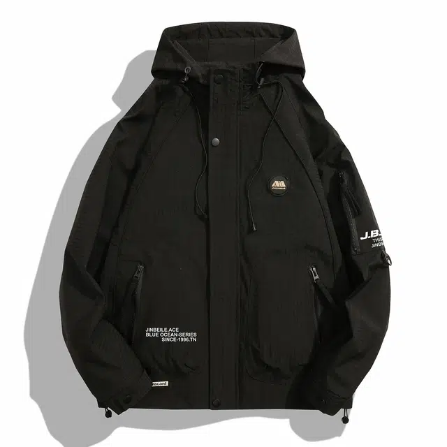 金贝勒 户外字母刺绣印花连帽夹克外套 男款