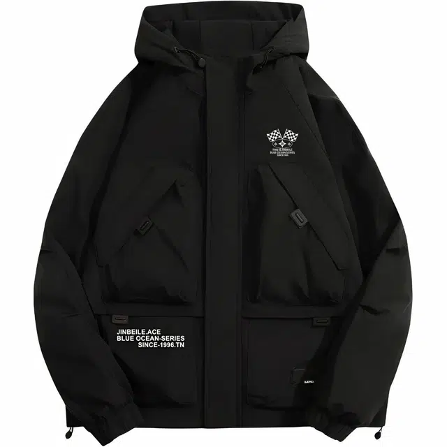 金贝勒 休闲户外字母印花刺绣宽松插肩连帽夹克外套 男款