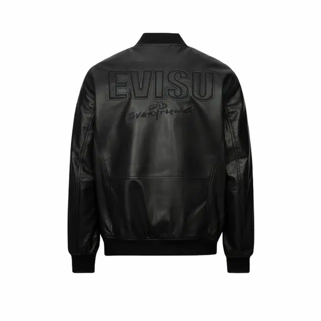 EVISU Leather Bomber Jacket Black