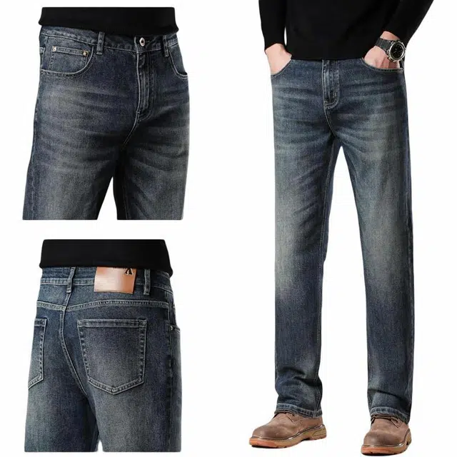 大白鲨 春季高端欧货男士休闲修身弹力直筒轻奢商务欧版牛仔裤 男款 深复古蓝