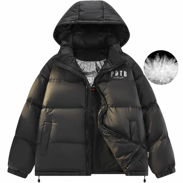 帕丁顿熊 美式复古字母印花拼接宽松休闲防风面包服可拆卸帽防寒保暖加厚羽绒服 男女同款