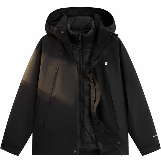 帕丁顿熊 简约小熊贴标拼接宽松休闲可拆卸连帽内胆三合一防风外套防寒保暖加厚羽绒服 男女同款