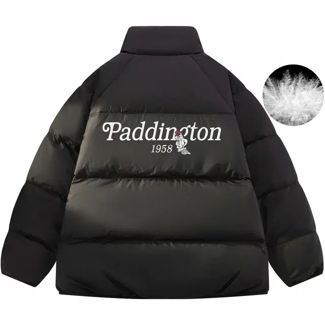 帕丁顿熊 简约绅士小熊美式字母印花纯色宽松休闲防风面包服外套防寒保暖加厚羽绒服 男女同款