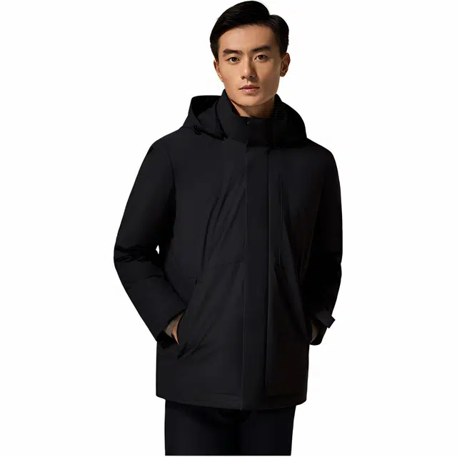 迪柯尼 纯色通勤可脱卸帽羽绒服 男款 深宝蓝