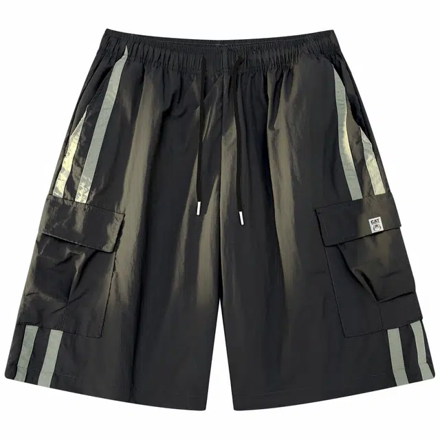 吾皇猫 美式复古条纹大口袋简约基础款潮流潮牌运动五分休闲宽松时尚百搭舒适透气多口袋跑步篮球工装短裤 男女同款