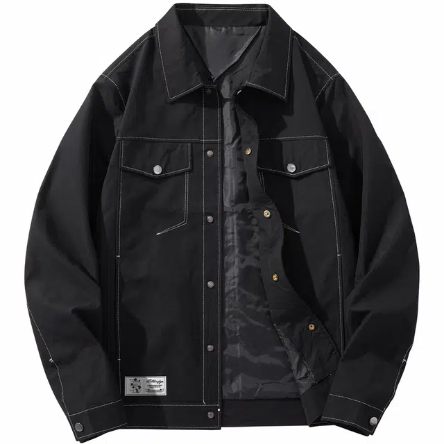 帕丁顿熊 美式复古明线装饰翻领拉链工装休闲防风宽松夹克外套 男女同款