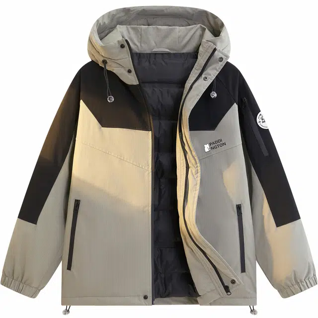 帕丁顿熊 简约撞色小熊印花宽松休闲连帽羽绒服 男女同款