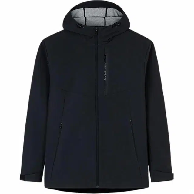 超级安踏 简约舒适休闲连帽百搭拉链夹克外套 男款 基础黑