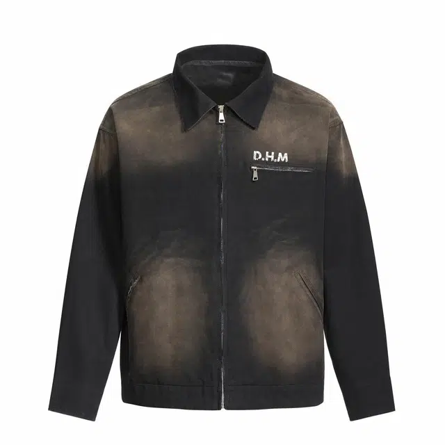 敦煌博物馆 美式复古重工水洗渐变磨破底特律夹克外套 男女同款