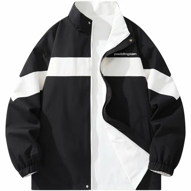 帕丁顿熊 两面穿复古运动条纹拼接休闲宽松夹克外套 男女同款