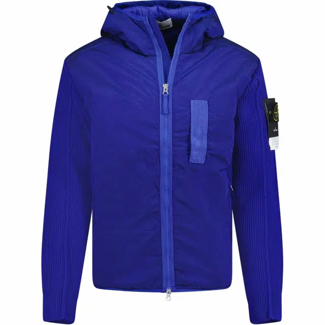 Stone Island Logo Patch Zip Hoodie Jacket Blue