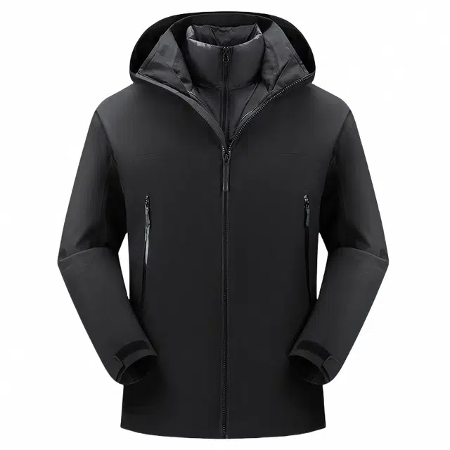 鸭鸭 薄款鹅绒三合一简约韩版休闲短款连帽冬装外套户外运动防风防水保暖冲锋羽绒服 男女同款