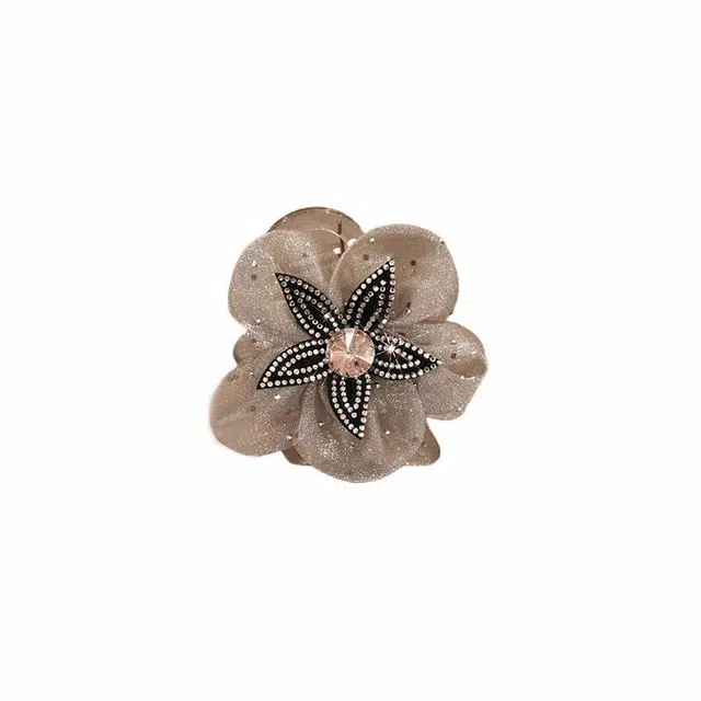 水中玉 网纱花朵抓夹扎马尾发卡后脑勺发饰丸子头鲨鱼夹子头饰 亚克力 发夹 女款