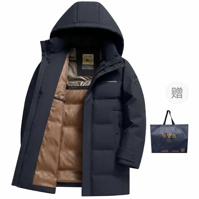 雅鹿 商务休闲高充绒男士中长款可拆卸帽 时尚百搭连帽极寒羽绒服冬季 男款