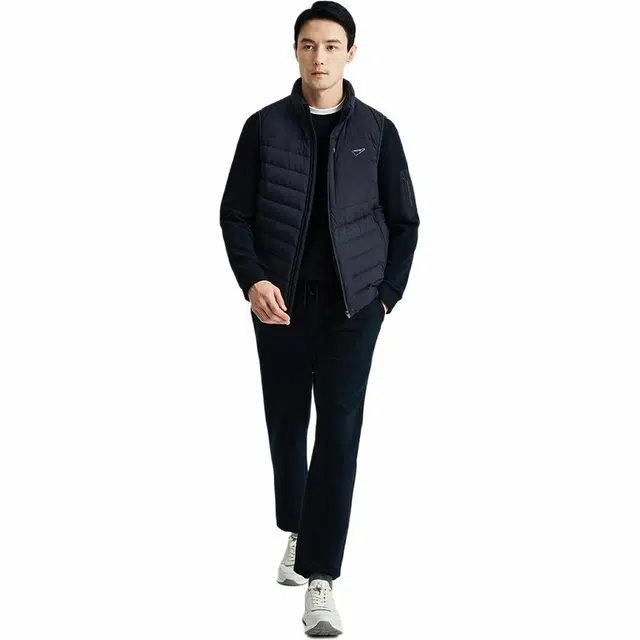 迪柯尼 立领简约舒适休闲无袖羽绒服 男款 黑蓝