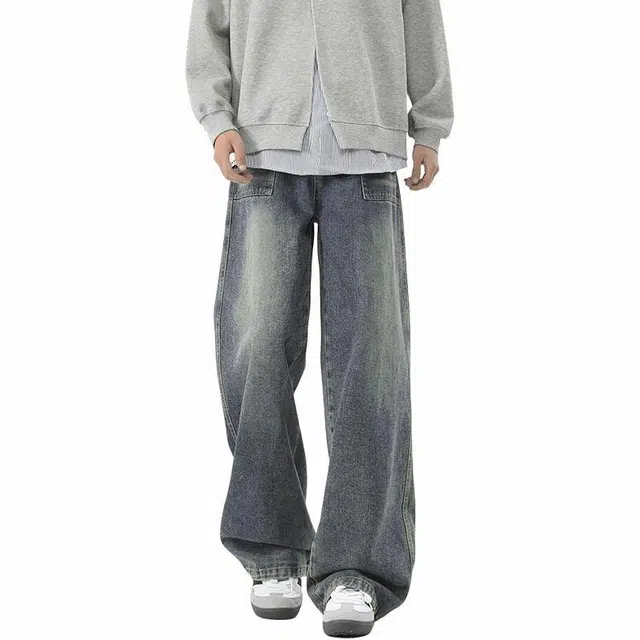 黑恐龙 美式复古潮牌高街水洗百搭直筒长裤垂感百搭舒适牛仔裤 男女同款