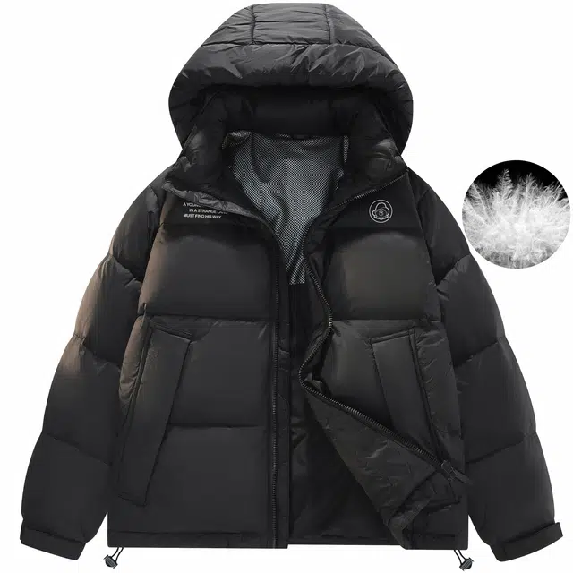 帕丁顿熊 小熊字母印花纯色拼接宽松休闲可拆卸连帽防风外套防寒保暖加厚羽绒服 男女同款