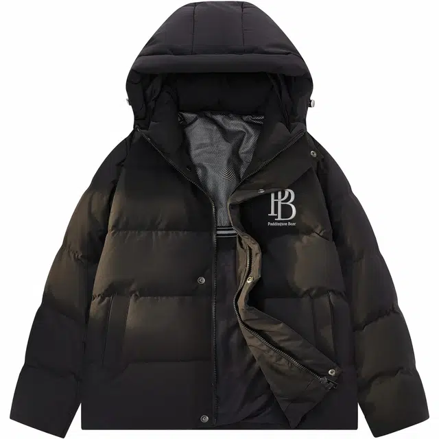 帕丁顿熊 简约字母发泡印花纯色宽松休闲连帽面包服防风防寒外套保暖加厚羽绒服 男女同款