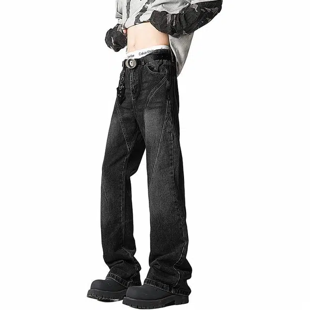 黑恐龙 百搭垂感直筒长裤潮牌舒适牛仔裤 男女同款