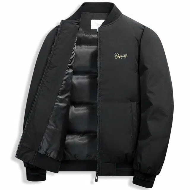 与狼共舞 金丝刺绣商务休闲防风保暖短款棒球领羽绒服 男款 黑色