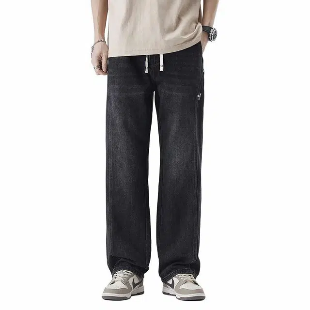 【dme】 户外运动潮牌通勤简约水洗宽松百搭时尚系带牛仔裤 男女同款 黑色
