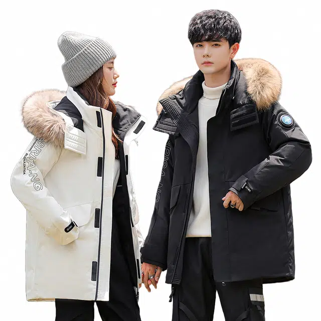 雅鹿 极寒系列 大毛领工装大口袋连帽加厚中长款保暖休闲羽绒服 男女同款