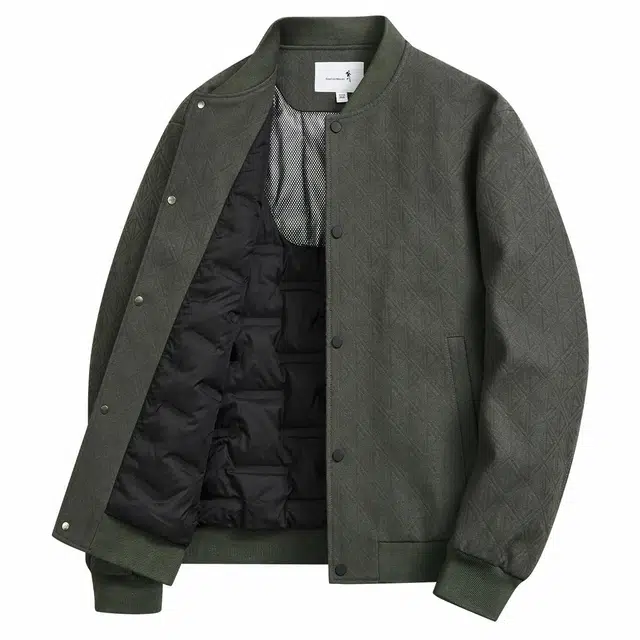 与狼共舞 满印棒球领商务百搭都市休闲羽绒服 男款 灰绿